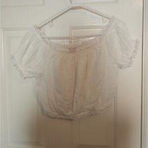 American Eagle Ruffle Trim White Crop Top SMALL